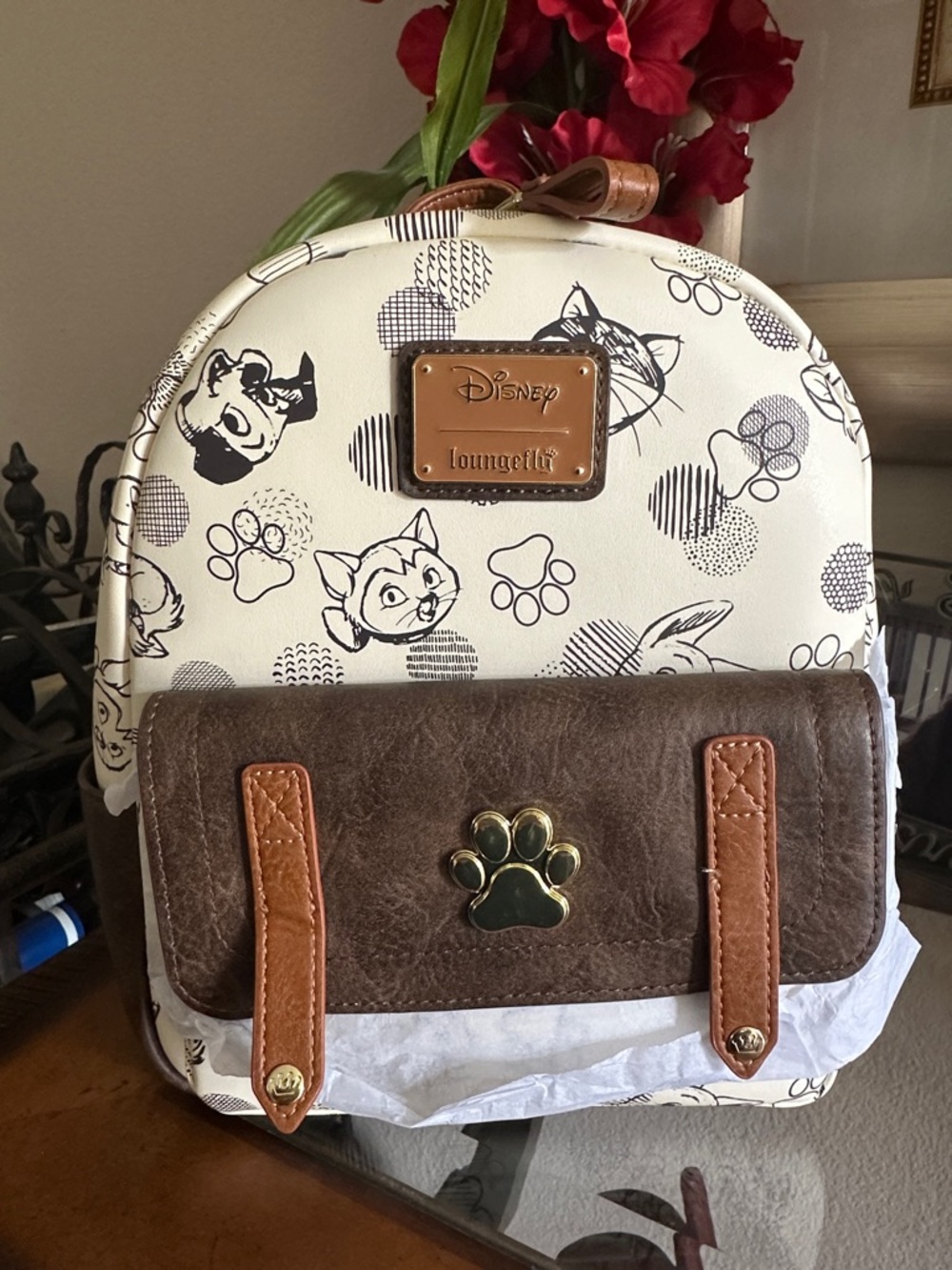 Loungefly Cream & Brown Aristocats Paw Print disney Backpack